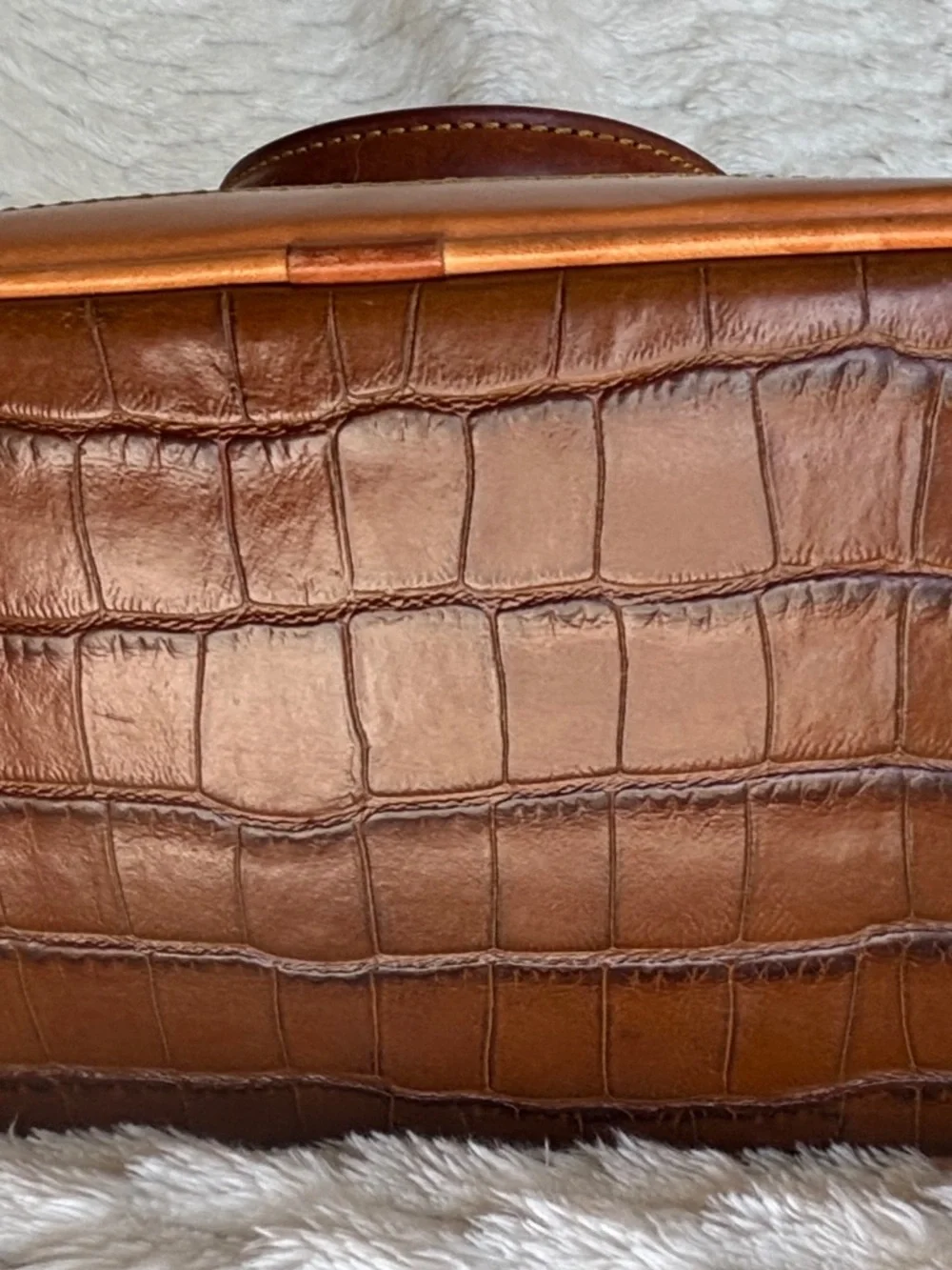 Dooney & Bourke Brown Croc Embossed Leather Dome Satchel Gold Hardware